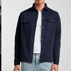 JULIAN & MARK Navy Piqué Knit Overshirt In Navy in Medium